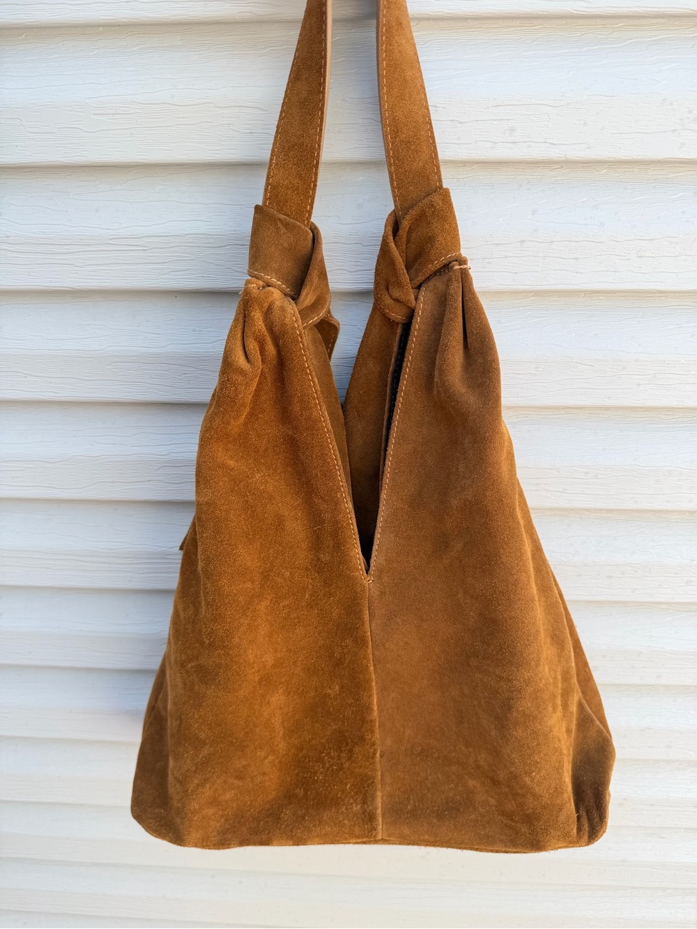 Divina Firenze Brown Suede Leather Hobo Shoulder Bag Made in Italy